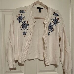 Embroidered White Cardigan Sweater